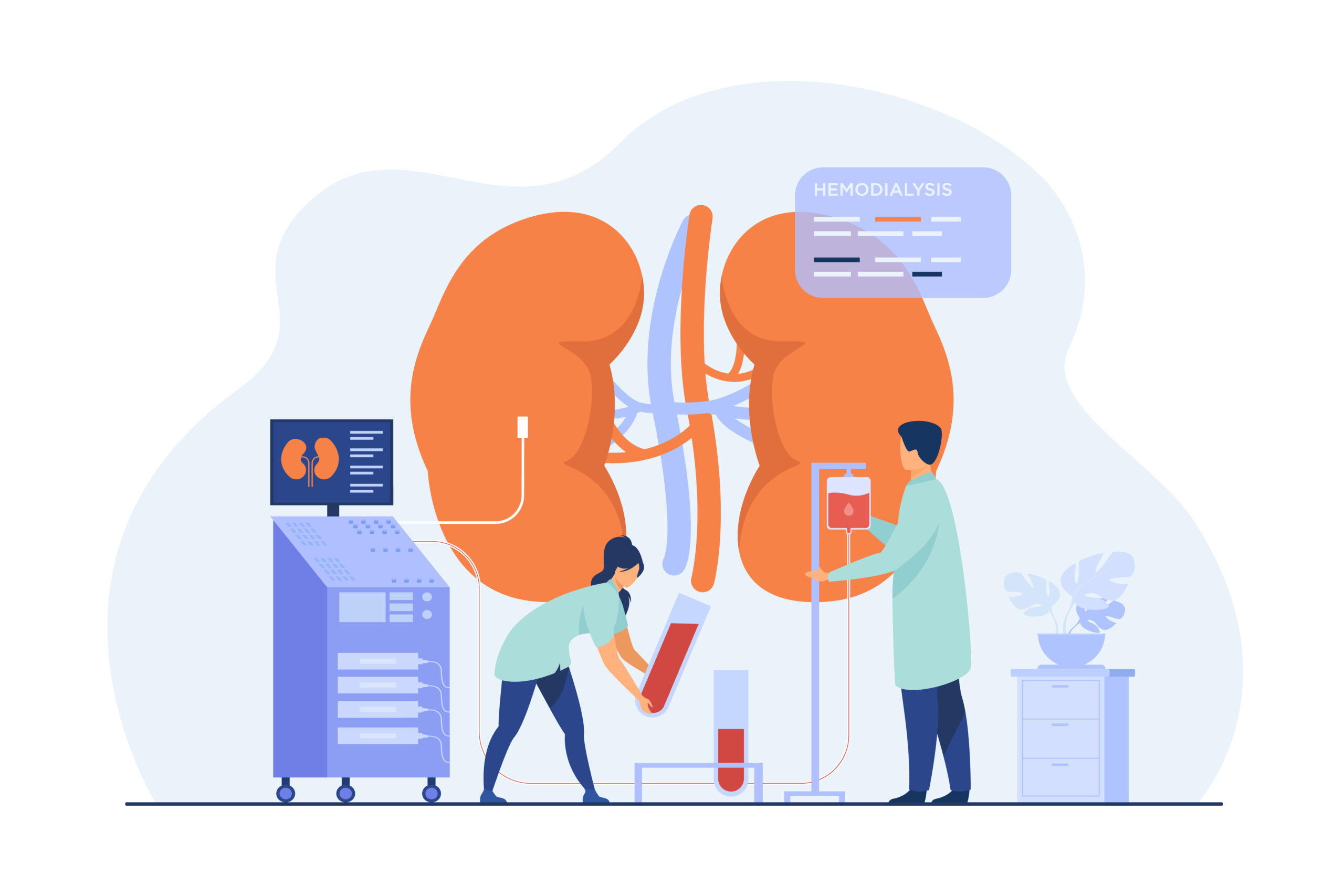 Doctors conducting dialysis procedure