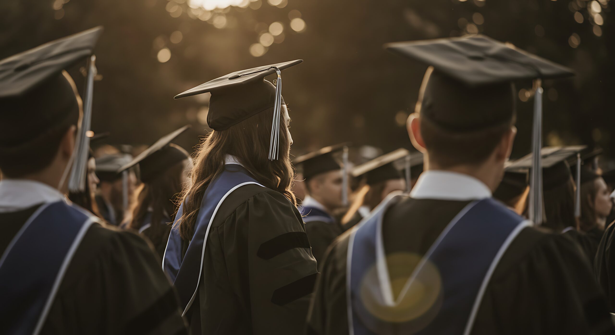 Golden Hour Commencement: A sea of graduates in their academic regalia - Generated using AI
